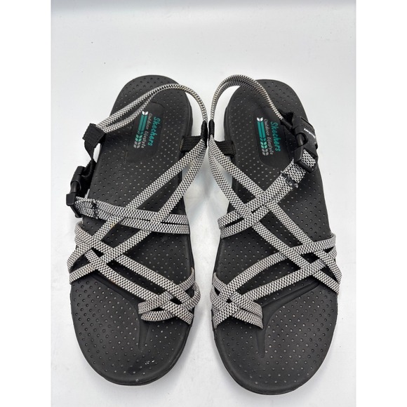 Skechers Women's Reggae Irie Mon Blk/Wht Comfort‎ Sandals Size:10 - Picture 1 of 7